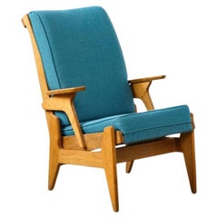 Reclining Oak Armchair/Lounge Chair by Guillerme et Chambron, circa 1950