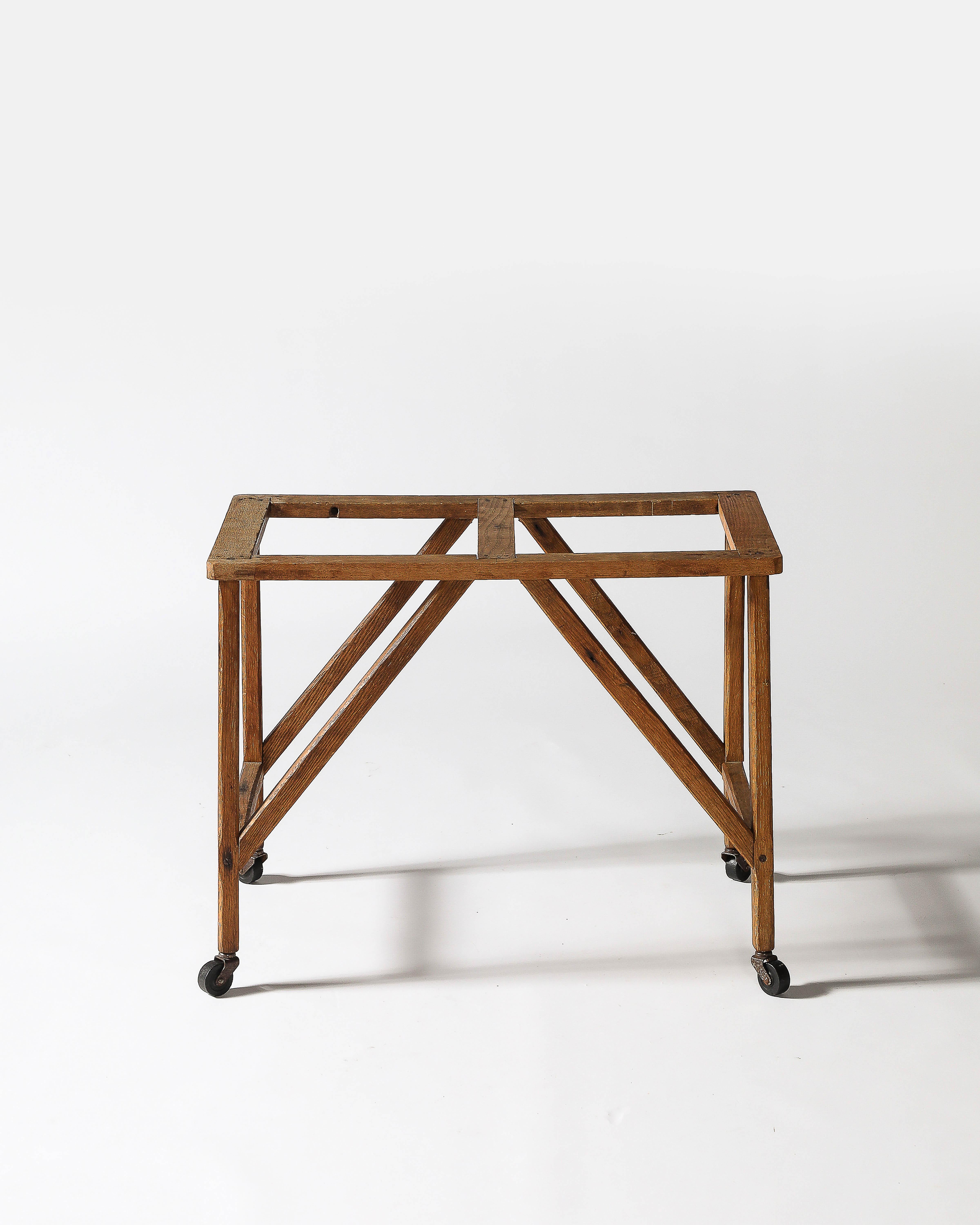 Oak Table Base with Casters, United States, c. 1950 For Sale 5