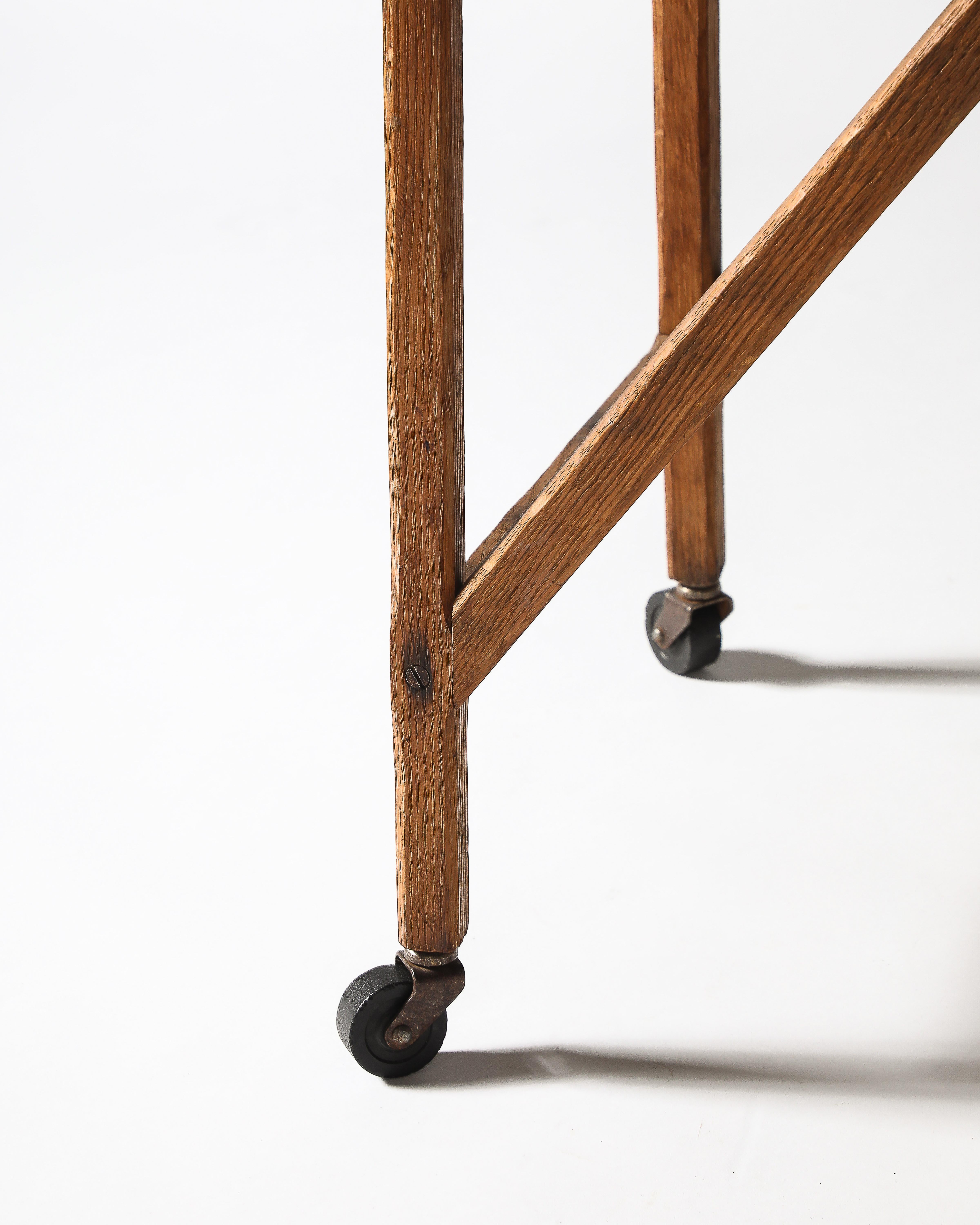 Oak Table Base with Casters, United States, c. 1950 For Sale 10