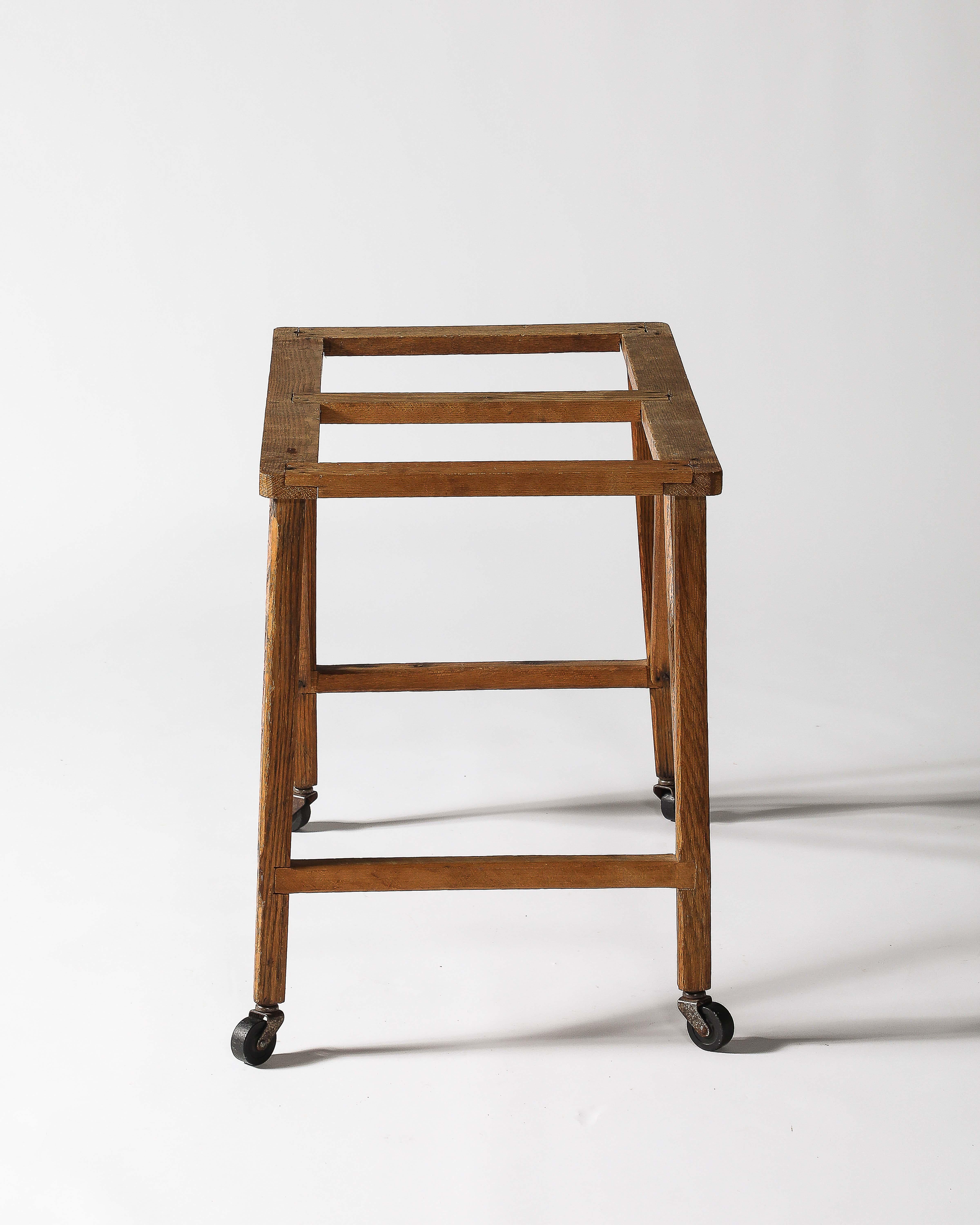 Oak Table Base with Casters, United States, c. 1950 For Sale 8