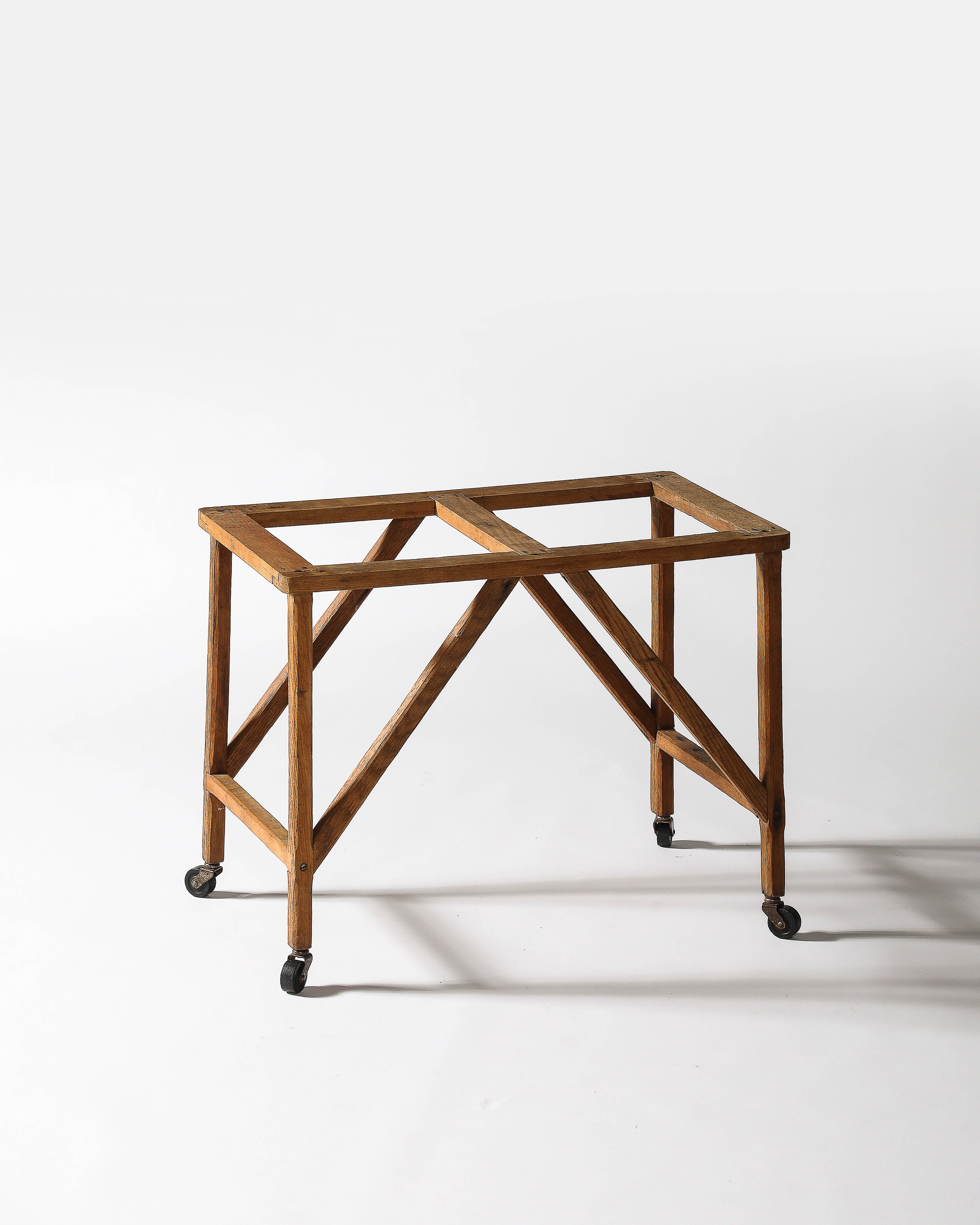 20th Century Oak Table Base with Casters, United States, c. 1950 For Sale