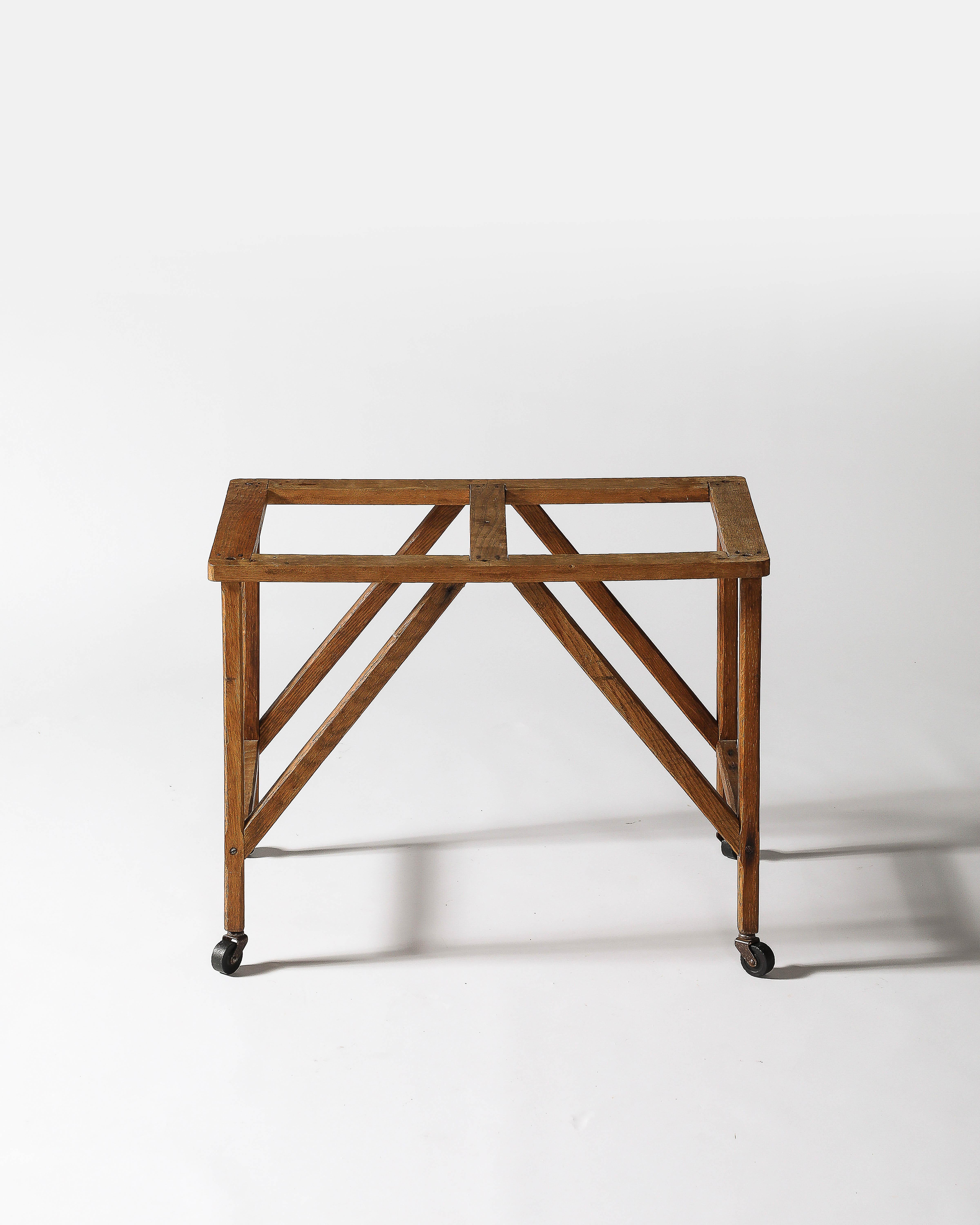 Oak Table Base with Casters, United States, c. 1950 For Sale 4