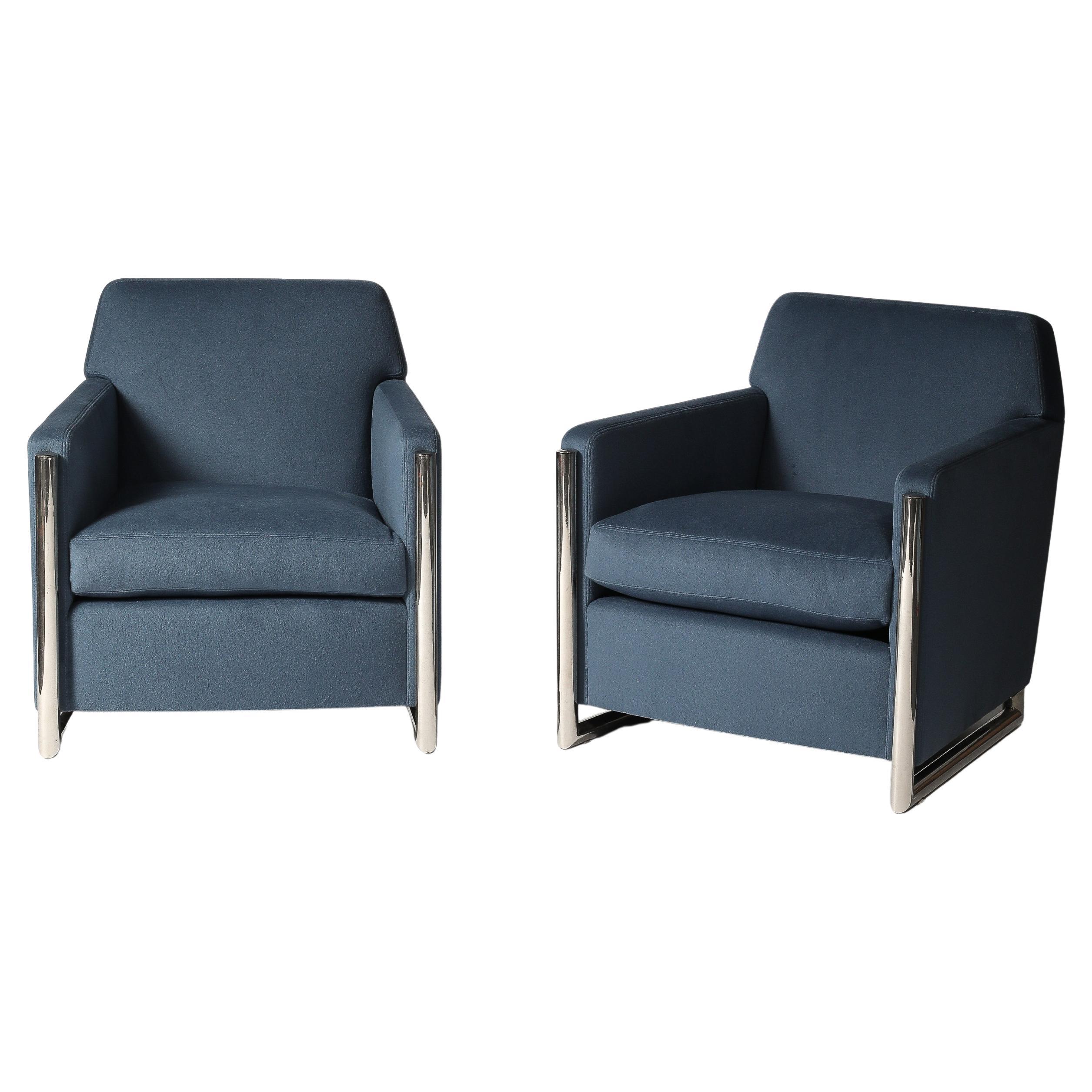 Newly Upholstered Alpaca and Steel Armchairs, Italy, c. 1960 For Sale