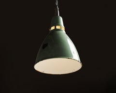 Teal Enameled Aluminum Industrial Pendant Light by Thorlux, England, c. 1950