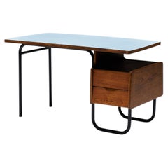 Bureau en chêne et mélamine, créé par Robert Charroy pour Mobilor, France, vers 1950