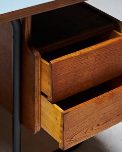 Bureau en chêne et mélamine, créé par Robert Charroy pour Mobilor, France, vers 1950