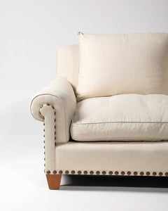 Linen, Walnut and Brass Roll Arm Sofa by Chanel, United States, c. 1990
