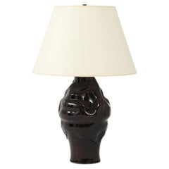 Sculptural Brown Glazed Ceramic Table Lamp, France, 20th C