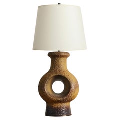 Glazed Porcelain Circular Table Lamp, Denmark, c. 1960