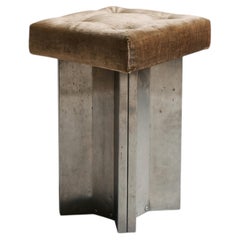 Bent Steel Stool with Silk Velvet Upholstery by Maison Jansen, France. c. 1970