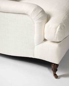 Linen, Walnut and Brass Scroll Arm Lounge Chair by Jonas, United States, c. 1990
