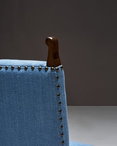 Carved Wood Side Chair with Brass Nailheads, Denmark, c. 1960