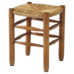 Rush and Elm Stool by Charlotte Perriand, France, c. 1950