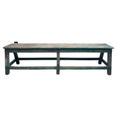 Antique Rustic Turquoise Hand-Painted Bench with Distressed Patina