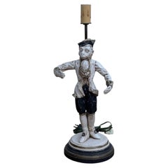 Chinoiserie Singerie Monkey Table Lamp in Cream, Black and Gilt