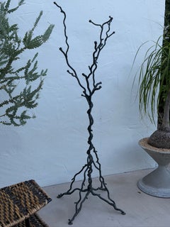Sculptural Tree-Form Metal Floor Stand with Twisted Trunk and Root Base