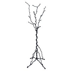 Sculptural Tree-Form Metal Floor Stand with Twisted Trunk and Root Base