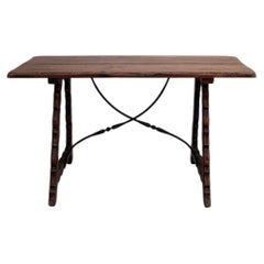 Spanish Revival Wood and Wrought Iron Console Table with Scalloped Legs