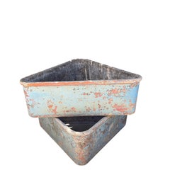 Pair of Willy Guhl–Style Triangular Garden Planters with Distressed Blue Paint