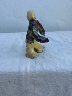 Pair of Abstract Figural Studio Pottery Sculptures with Iridescent Glaze
