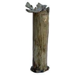 Organic Modern Studio Pottery Vase with Sculptural Rim and Cream Glaze