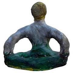 Signed Figural Studio Pottery Sculpture with Green and Ochre Decoration