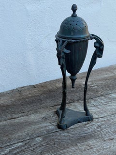 Art Nouveau Style Patinated Metal Incense Burner with Figural Supports