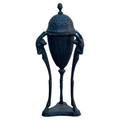 Art Nouveau Style Patinated Metal Incense Burner with Figural Supports