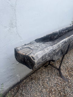 Monumental 104-Inch Mid-19th Century French Hand-Hewn Wood Trough Planter, 1850s