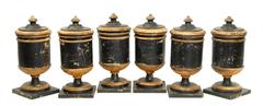 Beautiful, Rare Set of Six Apothecary Wooden Jars in Purest Neoclassical Style
