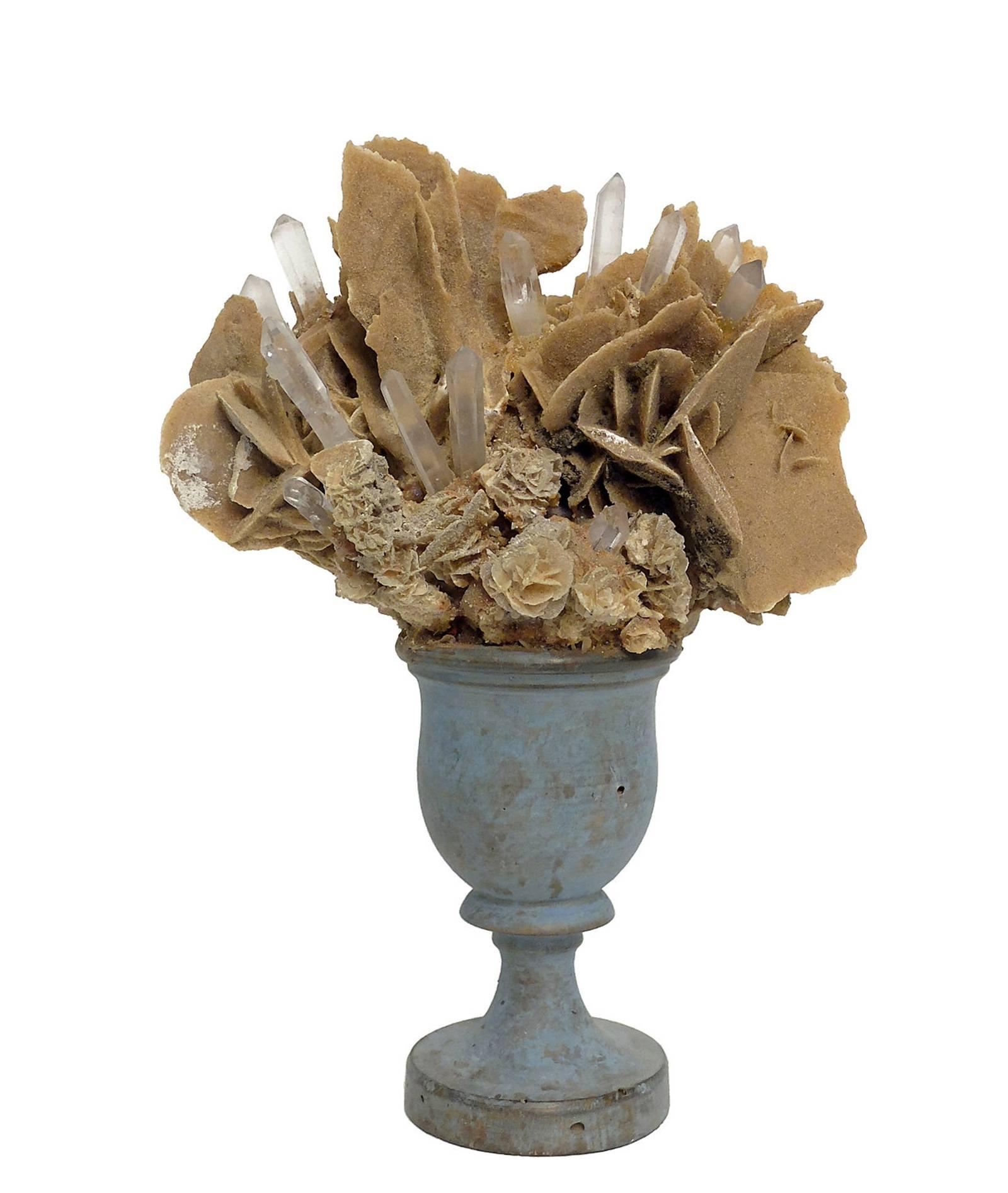 Italian Wunderkammer Naturalia Mineral Specimen, a Pair of Desert Rose and Rock Crystal