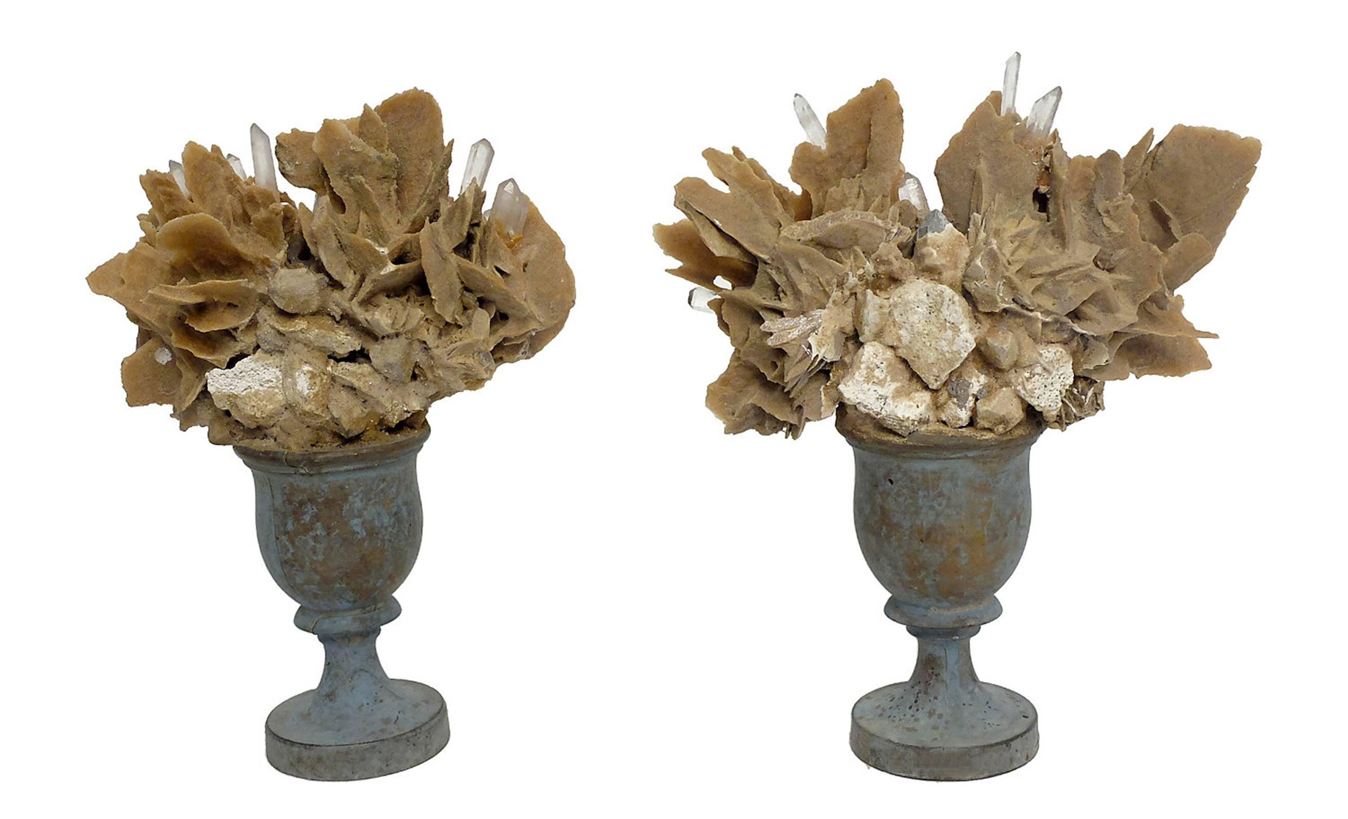 Late 19th Century Wunderkammer Naturalia Mineral Specimen, a Pair of Desert Rose and Rock Crystal