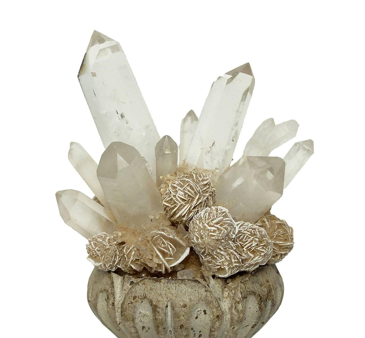 Italian Wunderkammer Naturalia Mineral Specimen, Desert Rose and Rock Crystal
