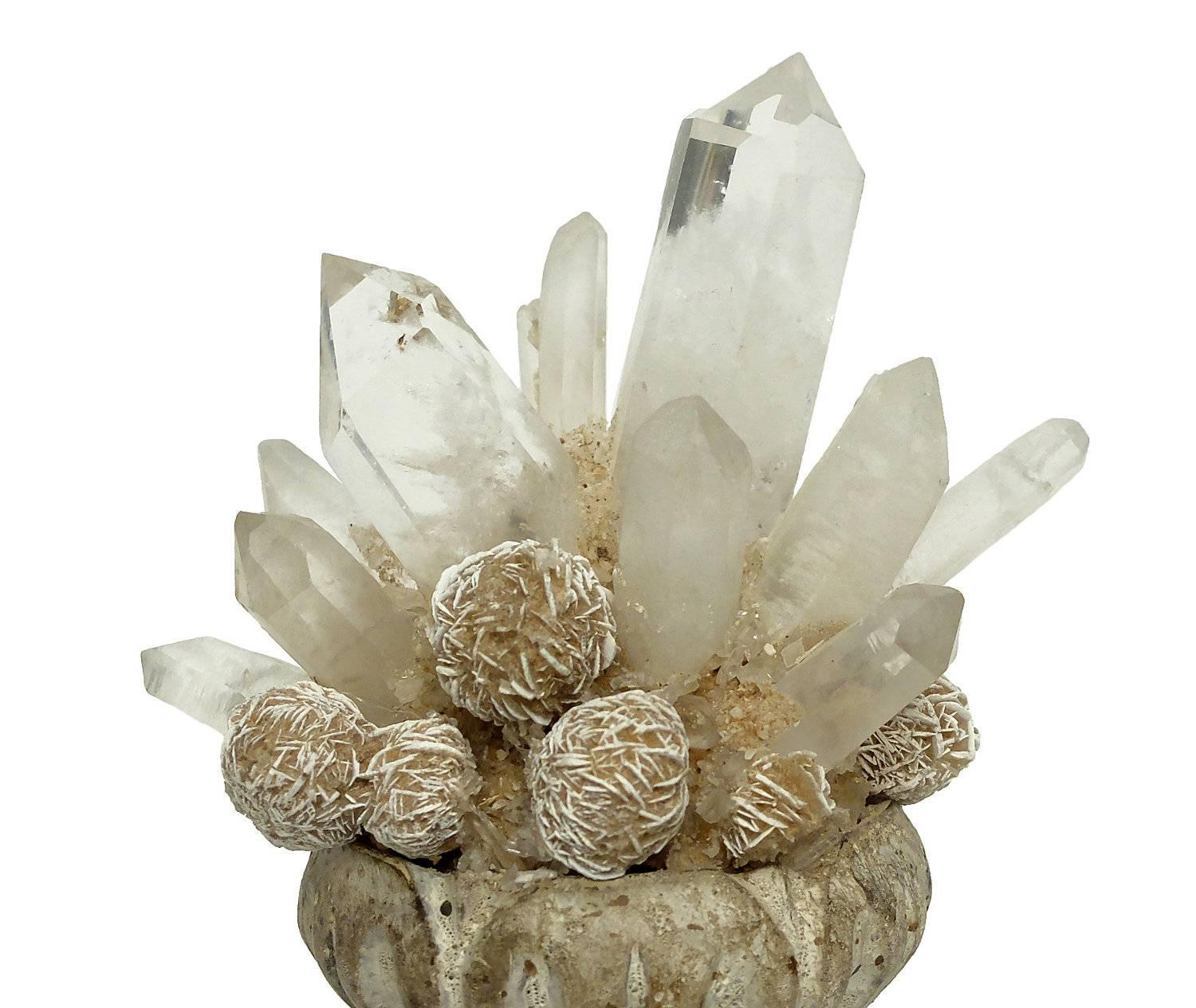 Wunderkammer Naturalia Mineral Specimen, Desert Rose and Rock Crystal 1