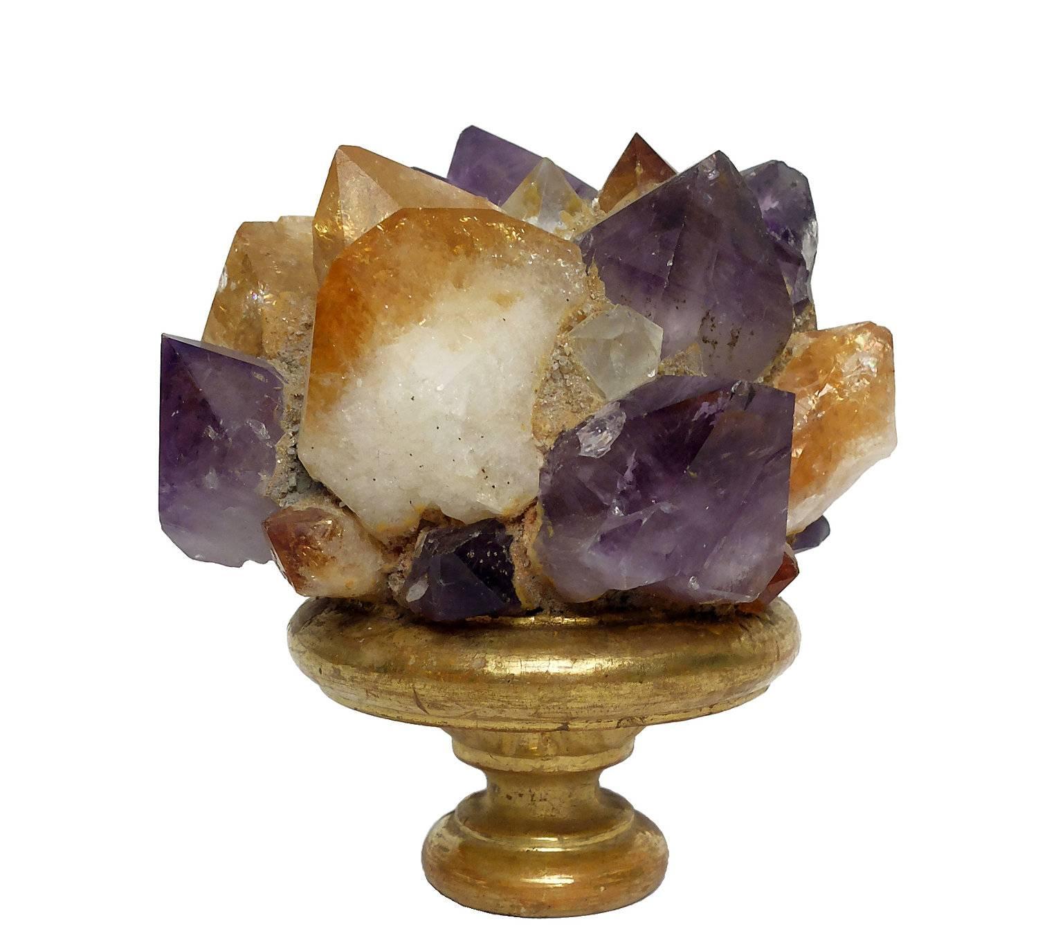 Wunderkammer Naturalia Mineral Specimen, Pair of Citrine and Amethyst Druzes In Good Condition In Milan, IT