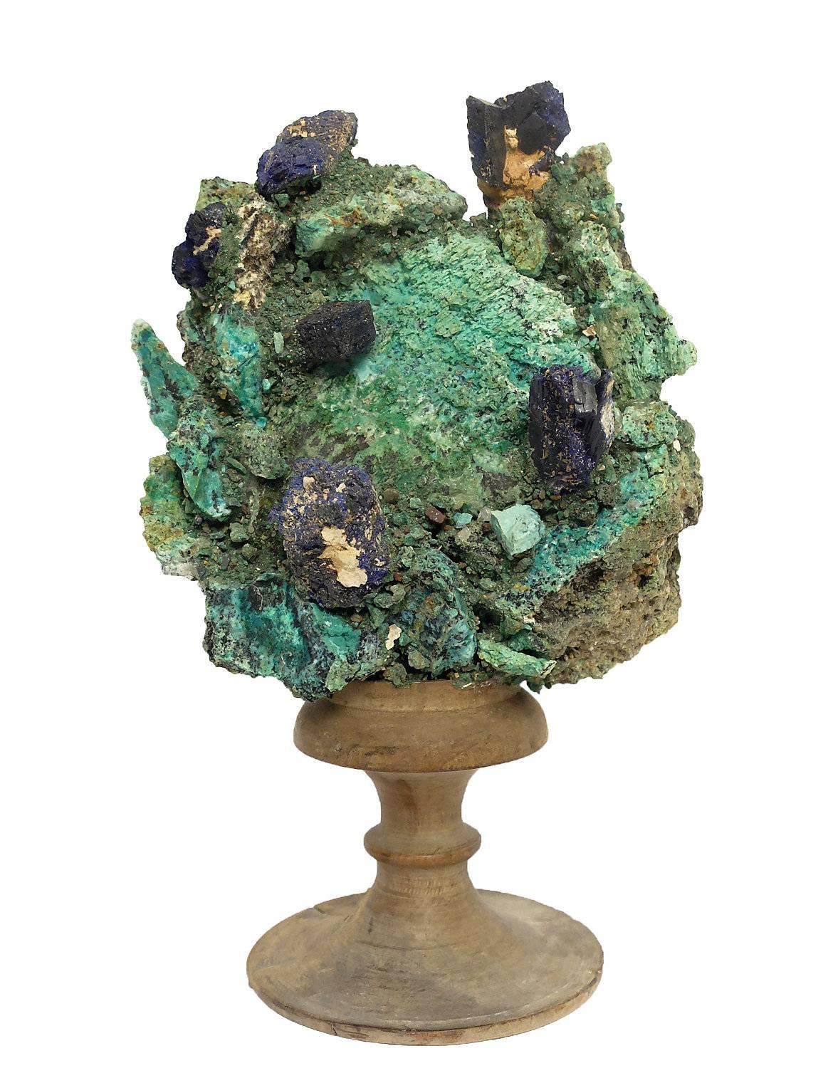 Italian Wunderkammer Mineral Specimen, Pair of Light Blue and Blue Quartz Flakes Druzes
