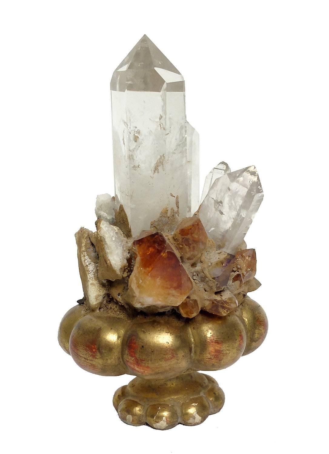 Italian Wunderkammer Naturalia Mineral Specimen of Rock Crystal and Citrine Druzes