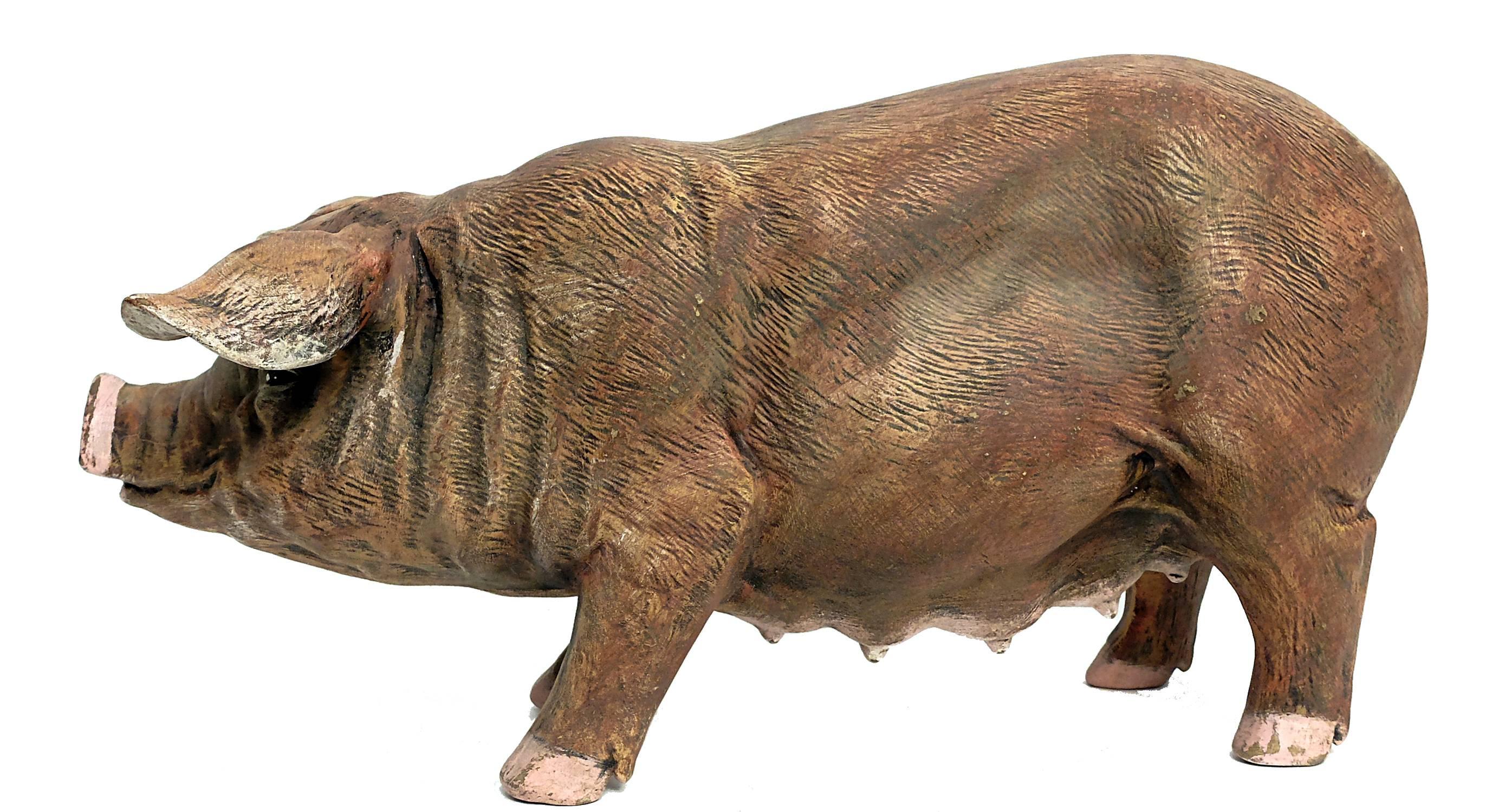 A painted faience sculpture depicting a pig for a contest winner best prize, Modena, Italy, circa 1900.