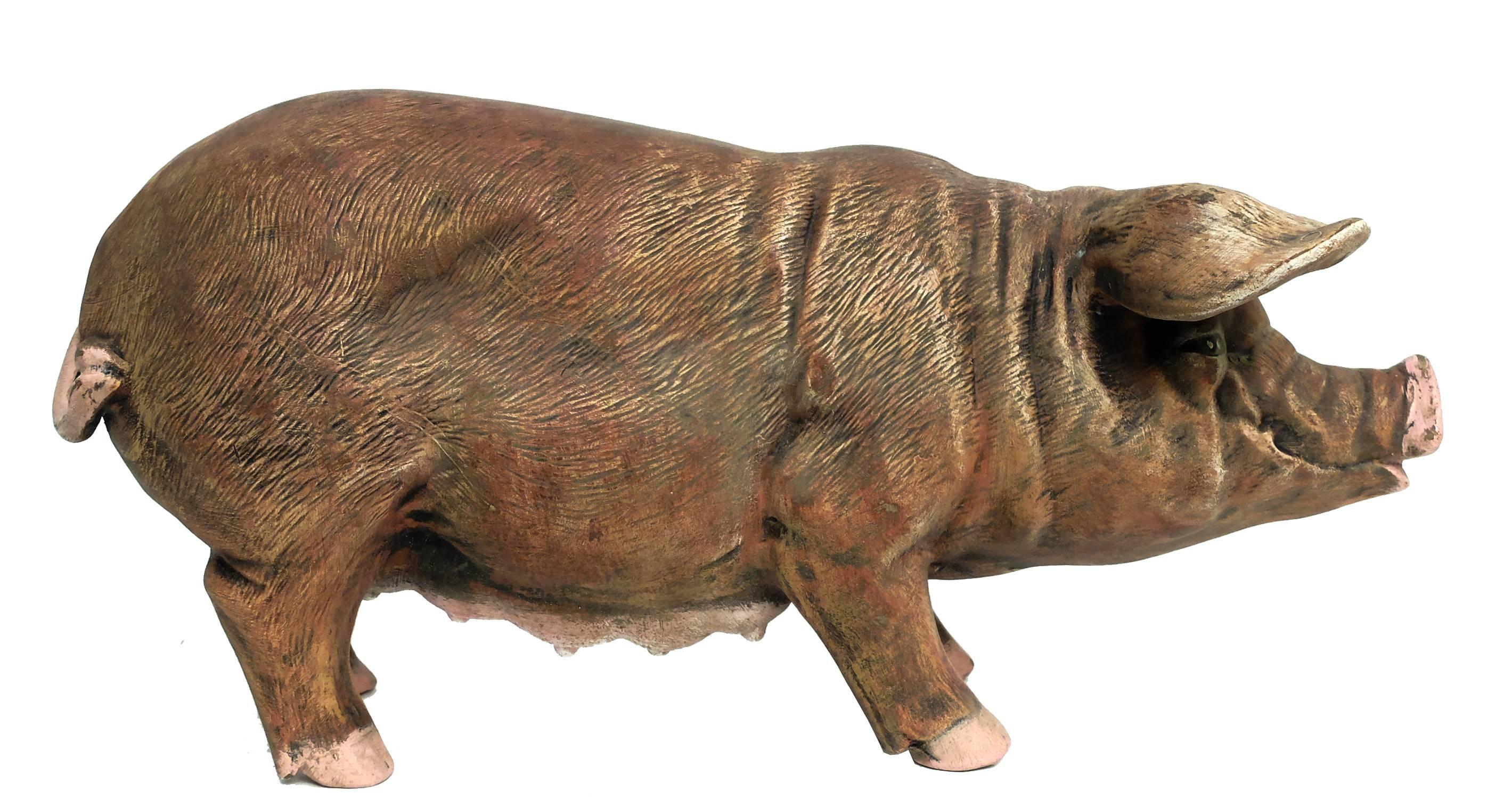 Early 20th Century Italian Terracotta Sculpture Depicting a Pig