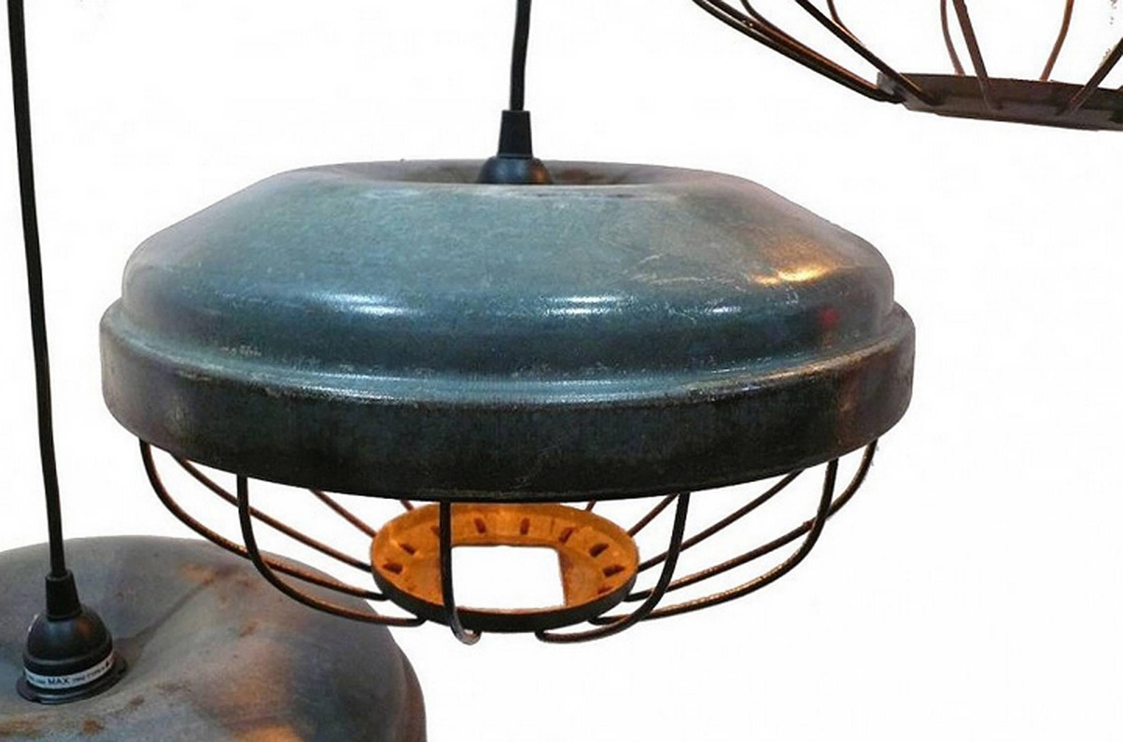 Early 20th Century Swinging Metal Enameled Lamps Sold Also Separately