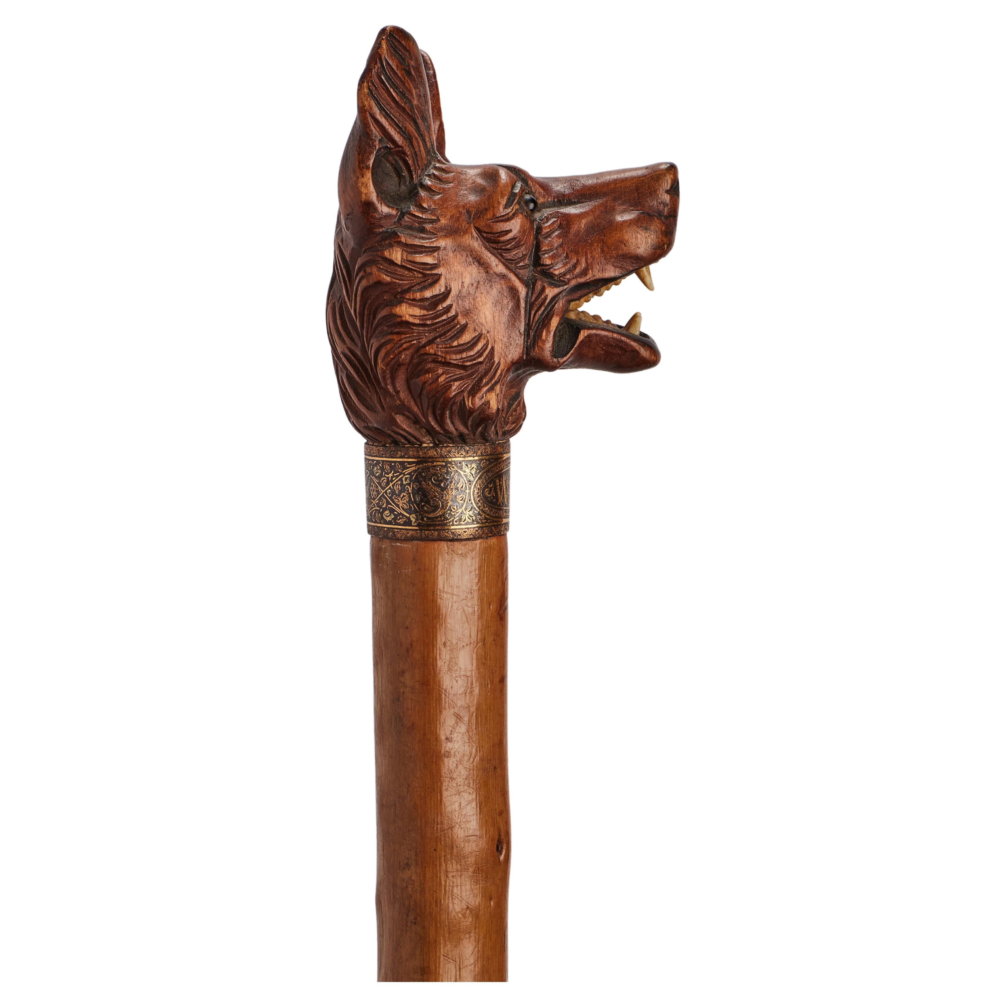 Antique Folk Art Carved and Painted Cane or Walking Stick with Exotic Bird Handle at 1stDibs