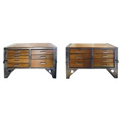 Italian Industrial Chests of Drawers, Wood and Iron, Mid-20th Century
