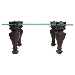 Vintage Living Room Table, Glass Top with Piano Legs, Italy, 1970s