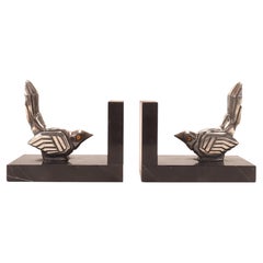 Bookends by Hippolyte Francois Moreau, depicting sparrow birds, France 1925.