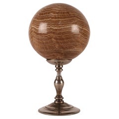 Aragonite Stone Sphere on Silver Base, Italy Circa 1870, Antique Decor