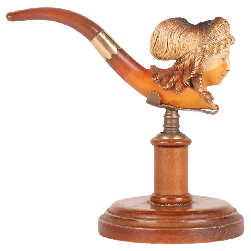 A meershaum pipe: a woman's head with with flower in hairstyle, Vienna 1890 For Sale