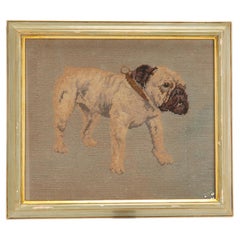 Petit-point enmarcado que representa un Bulldog inglés, Austria finales del siglo XIX.