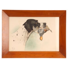 Gravure représentant la tête d'un chien d'arrêt avec un faisan, États-Unis vers 1920.