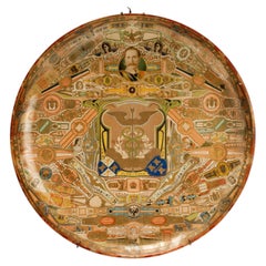 Art and Craft round shaped glass dish, with Cuban cigar labels, England 1890.
