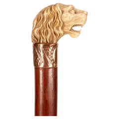 Bastón con empuñadura de cabeza de marfil de león, Francia 1890.